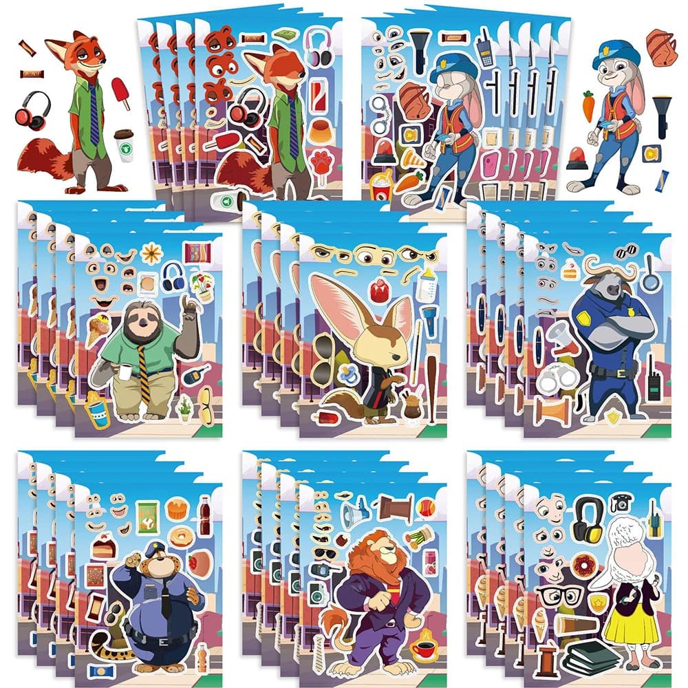 8/16 pièces Disney dessin animé Zootopia Puzzle autocollants jeux drôle bricolage faire un visage as