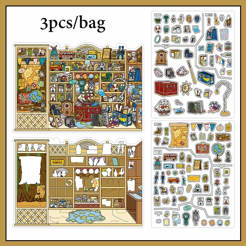 Kit de stickers 3D pour scène de magasin de jouets vintage, diorama DIY, miniatures Kawaii pour Junk