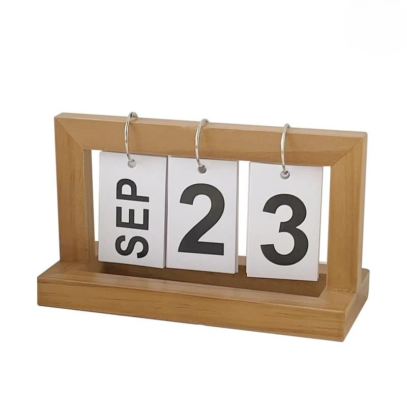 Calendrier perpétuel en bois, affichage du mois et de la date, planificateur de bureau, agenda quoti