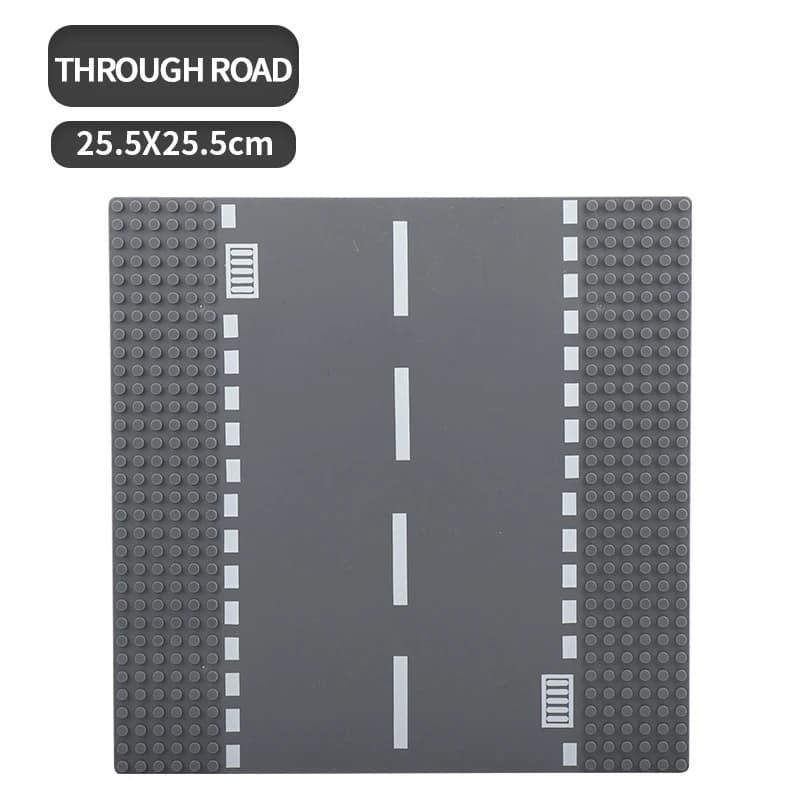 Plaque de base classique pour blocs de construction, avec figurines de circulation routière et paysa