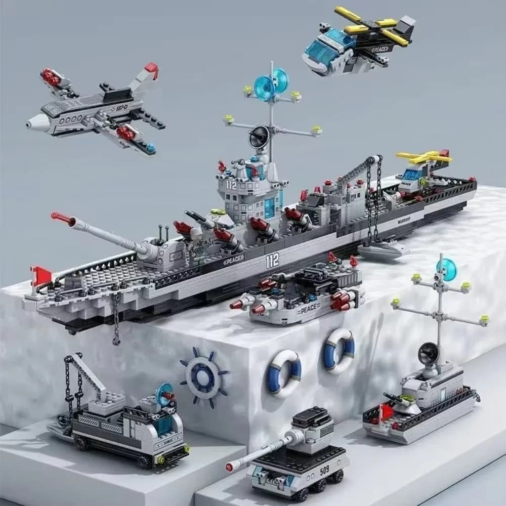 Chariot de guerre de la marine, bateau de l'armée, modèle d'avion, navires de guerre, blocs de Const
