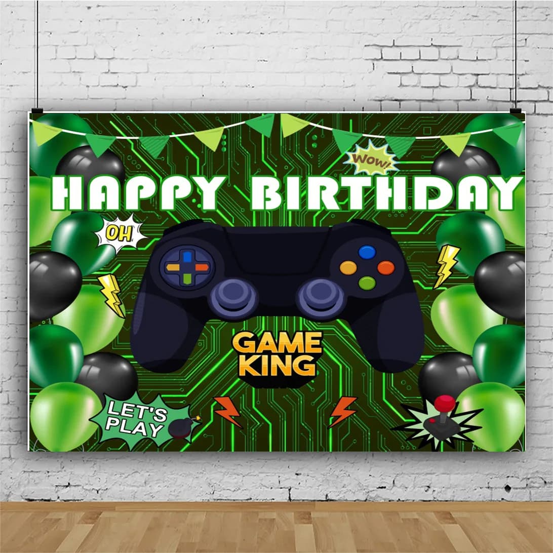 Fond de manette de jeu pour fête d'anniversaire de garçon, jeu de niveau supérieur, décoration de th