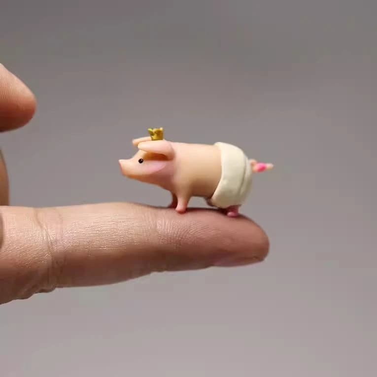Mini petit cochon dessin animé version Q, Figurine en plastique, petit Animal mignon, modèle d'ornem