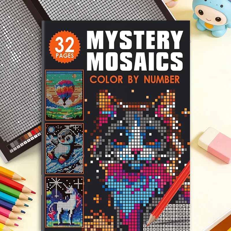 Livre de coloriage par numéros Mystery Mosaics, 32 pages, art pixelisé, animaux, paysages, images ca
