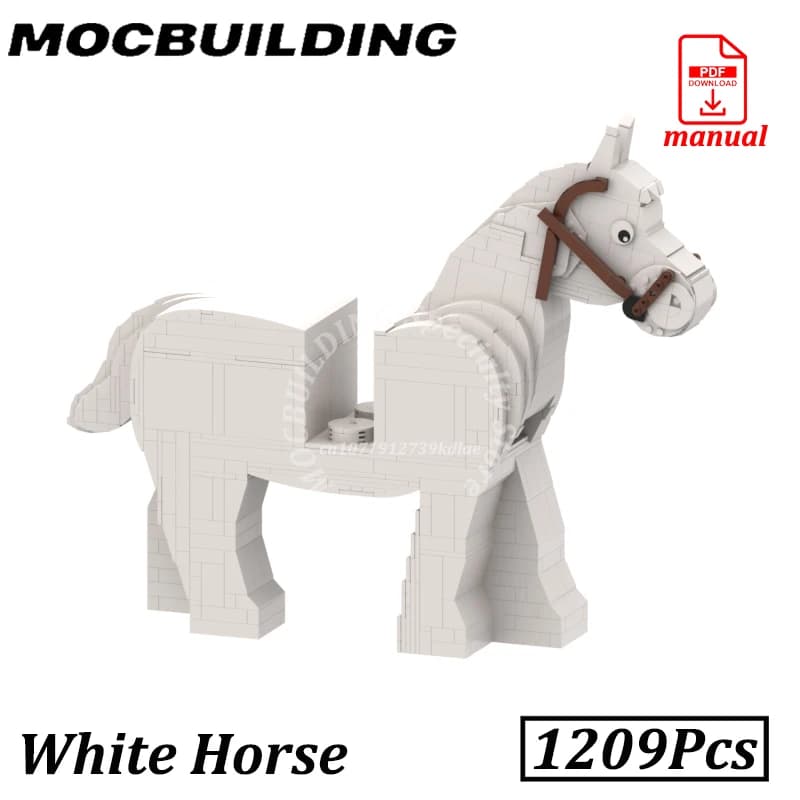 Modèle de cheval scalé, supports médiévaux, blocs de Construction MOC, affichage de briques, jouets 