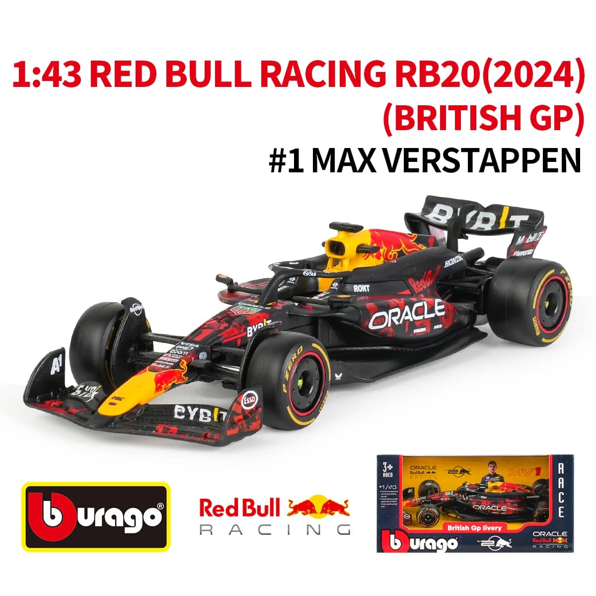 Bburago 1:43 Red Bull 2024 RB20 # Modèle de voiture de course de Formule 1 britannique en alliage mo