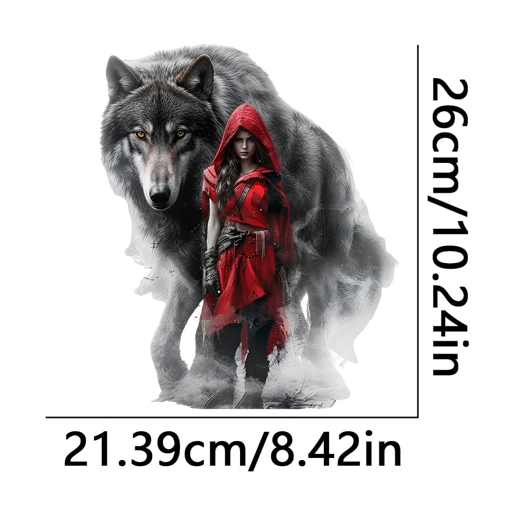 Autocollants en vinyle à transfert de chaleur pour petit chaperon rouge et grand loup, Style conte d