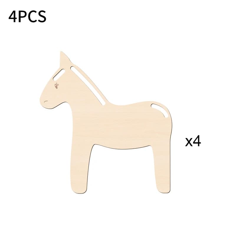 Chevaux artisanaux d'anniversaire en bois non peints, 4 pièces, artisanat de bricolage pour la décor