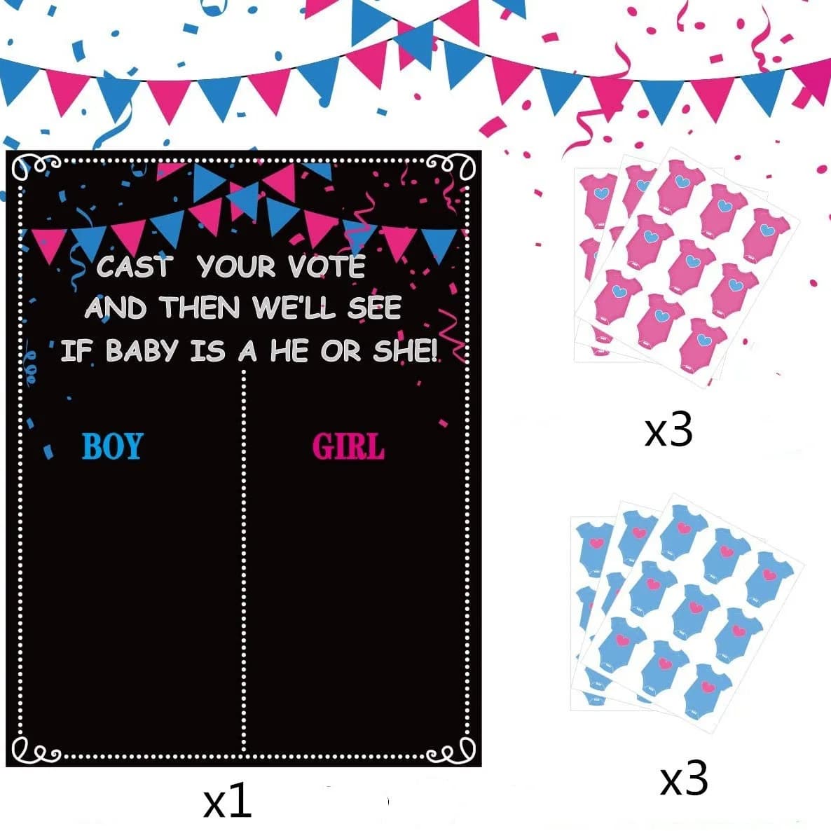 Tableau de vote pour révélation du sexe du bébé (garçon ou fille) avec autocollants, affiche de vote