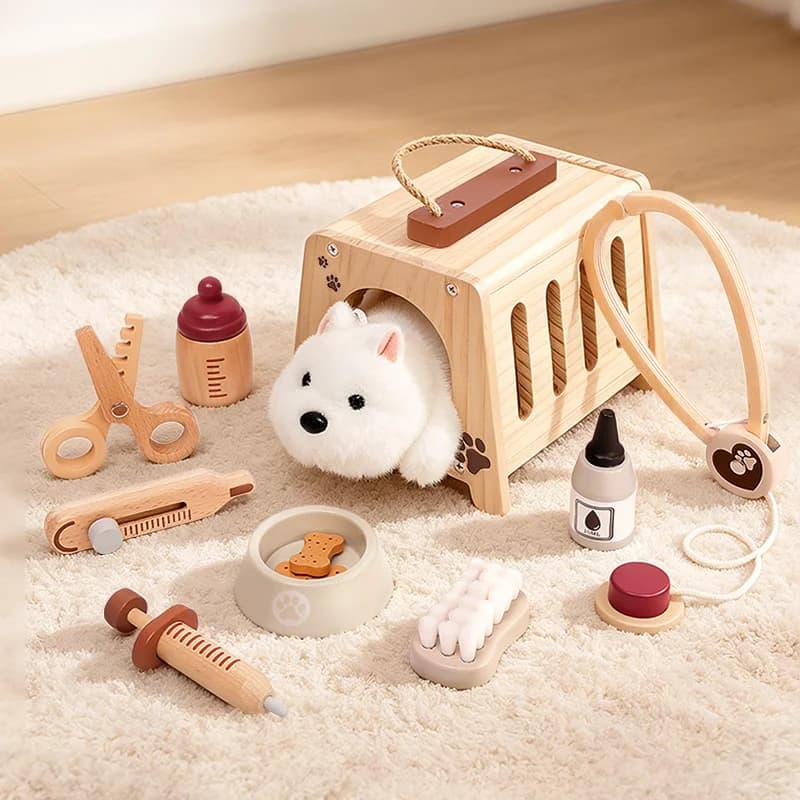 Ensemble de jeu de docteur pour animaux en bois pour enfants, jouet de jeu de rôle vétérinaire avec 