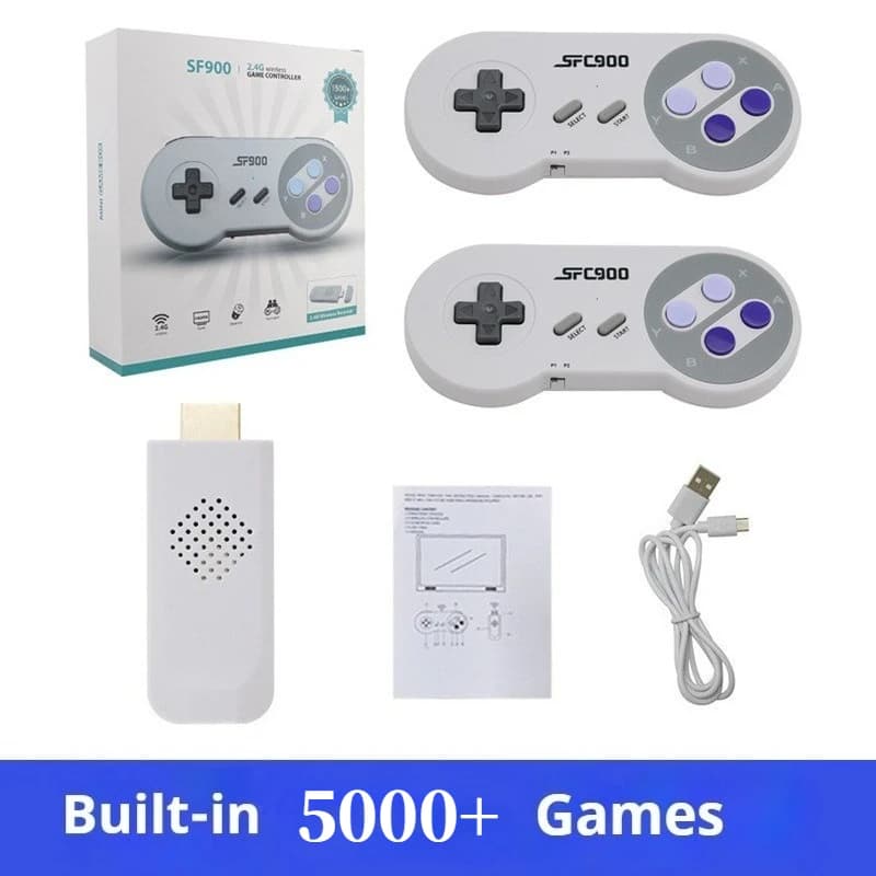 Console de jeu vidéo rétro SF900, console de jeu vidéo sans fil avec deux manettes, sortie HD, 5000 