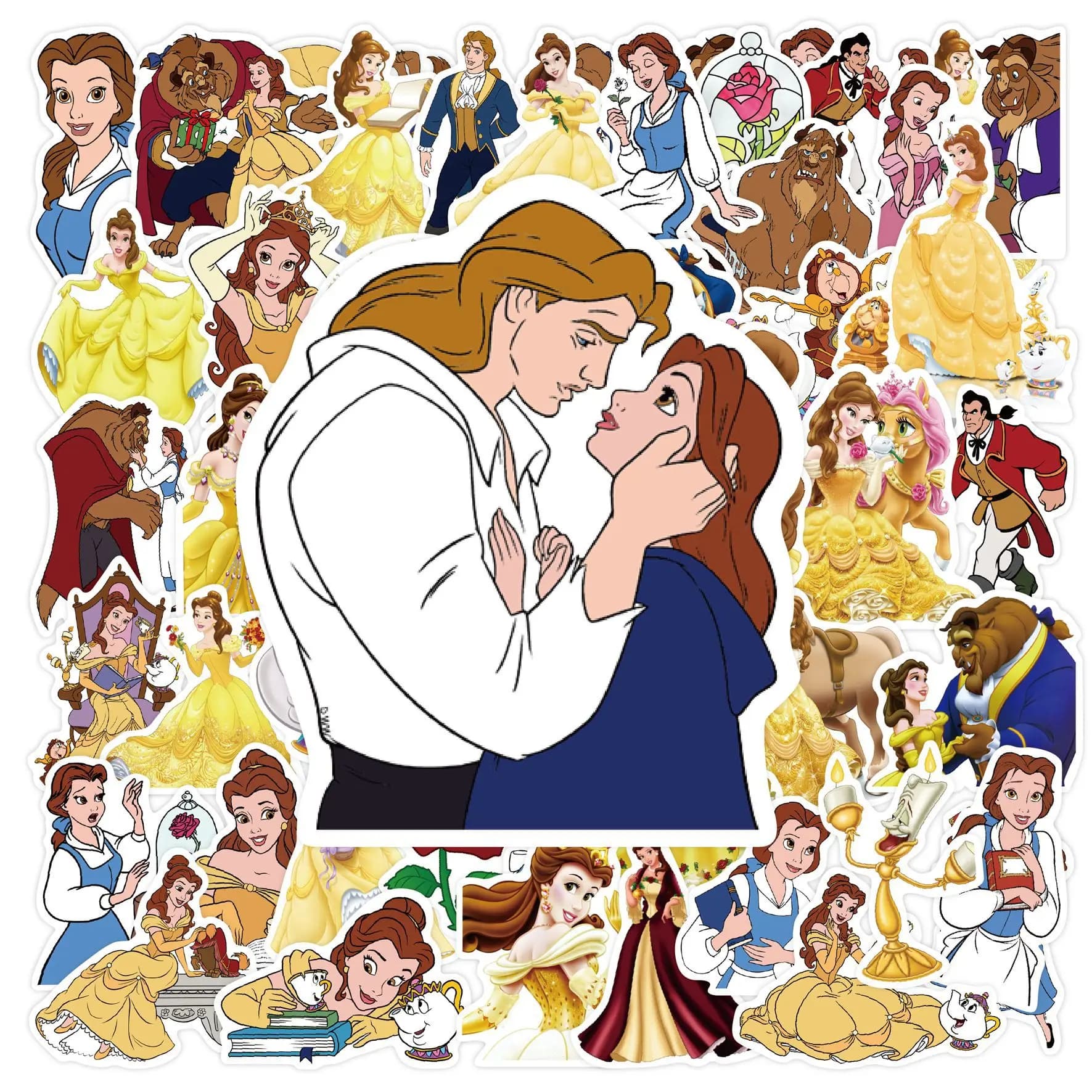 50 autocollants La Belle et la Bête Disney Princess, exquis, pour bricolage, jouets, secret pour bou