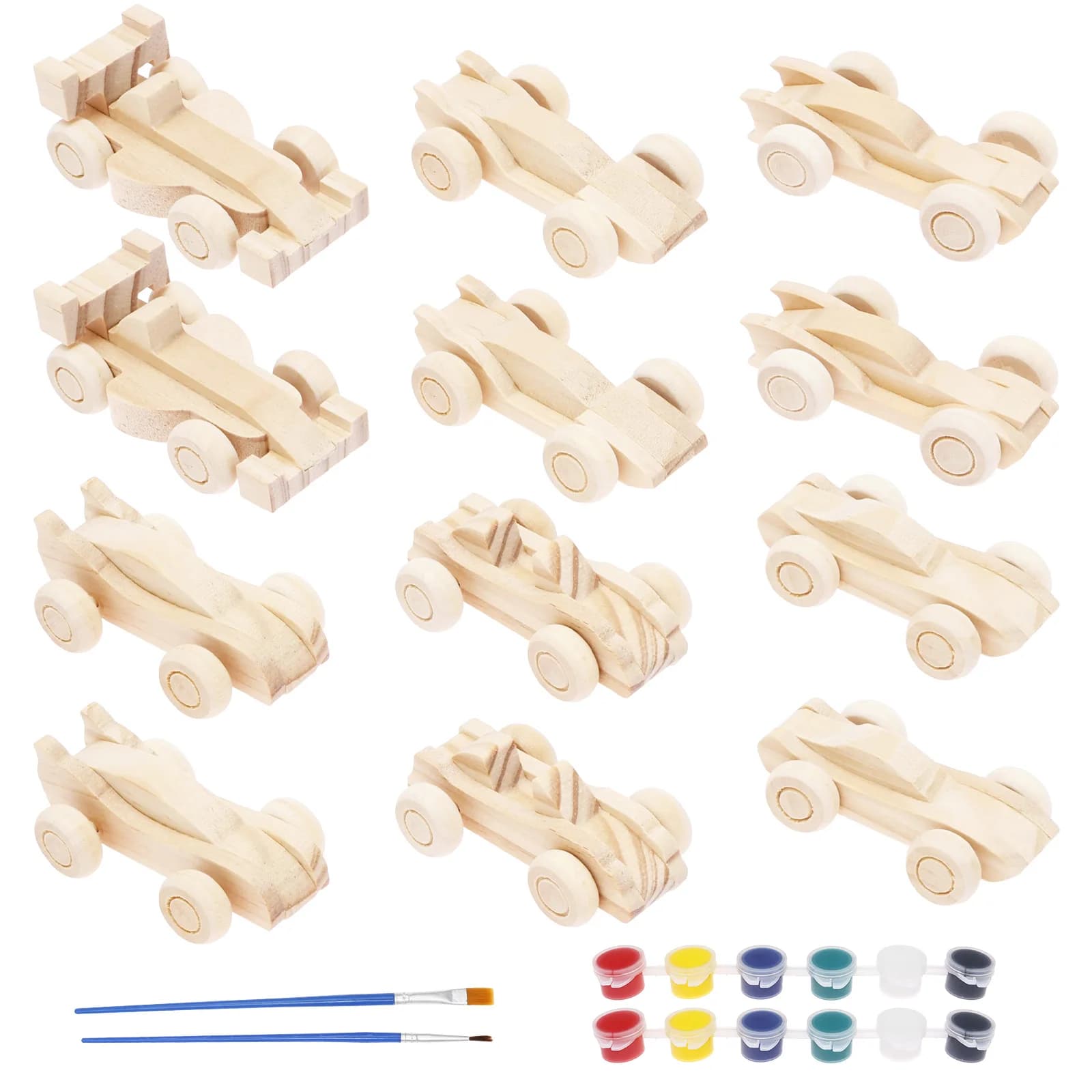 12/20 Pièces Voitures en Bois Non Finies à Peindre Soi-même, Jouets Artisanaux pour l'Enseignement e