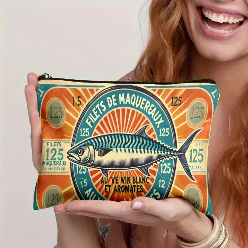 Pochette à fermeture éclair en étain pour sardine française, 1 pièce, sac de rangement en toile Dura