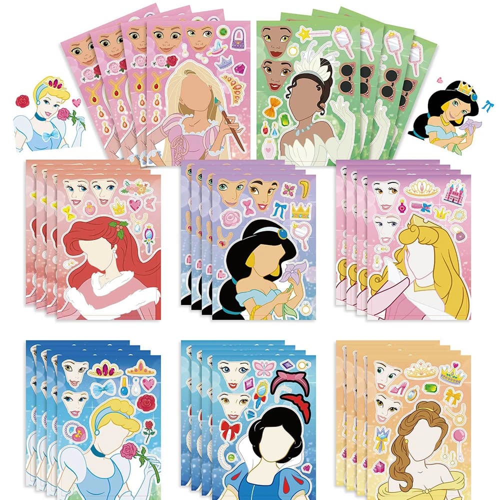 Autocollants de puzzle Disney Princesses mignonnes, 8/16 feuilles, pour créer des visages amusants, 