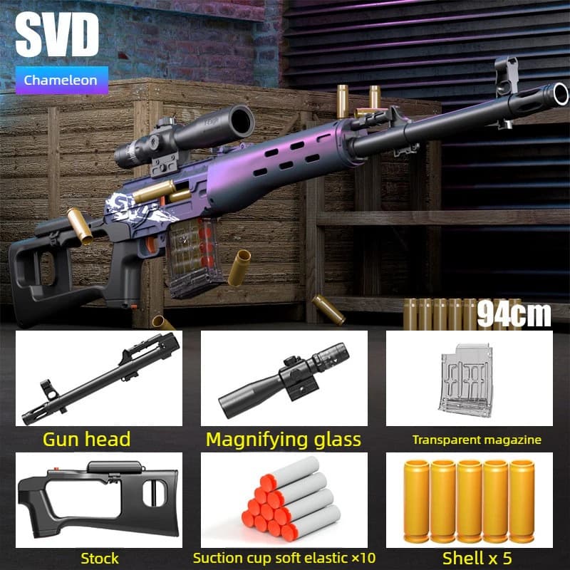 Fusil de sniper manuel SVD à éjection de douilles, pistolet jouet à balles souples, jeux en plein ai