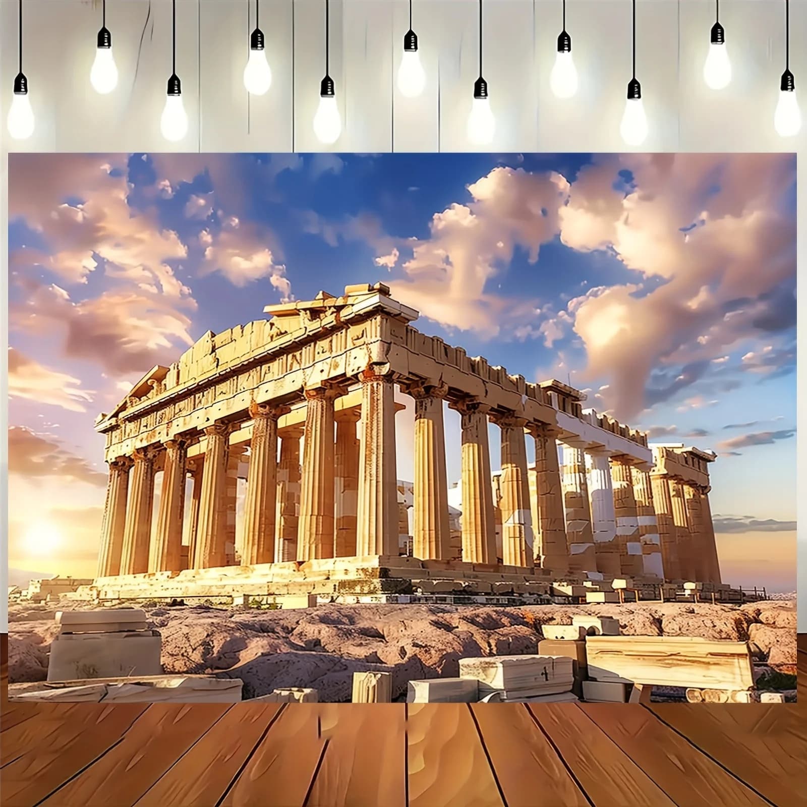 Fond Parthenon de coucher de soleil grec-fond photo de Temple d'acropolis historique multifonctionne