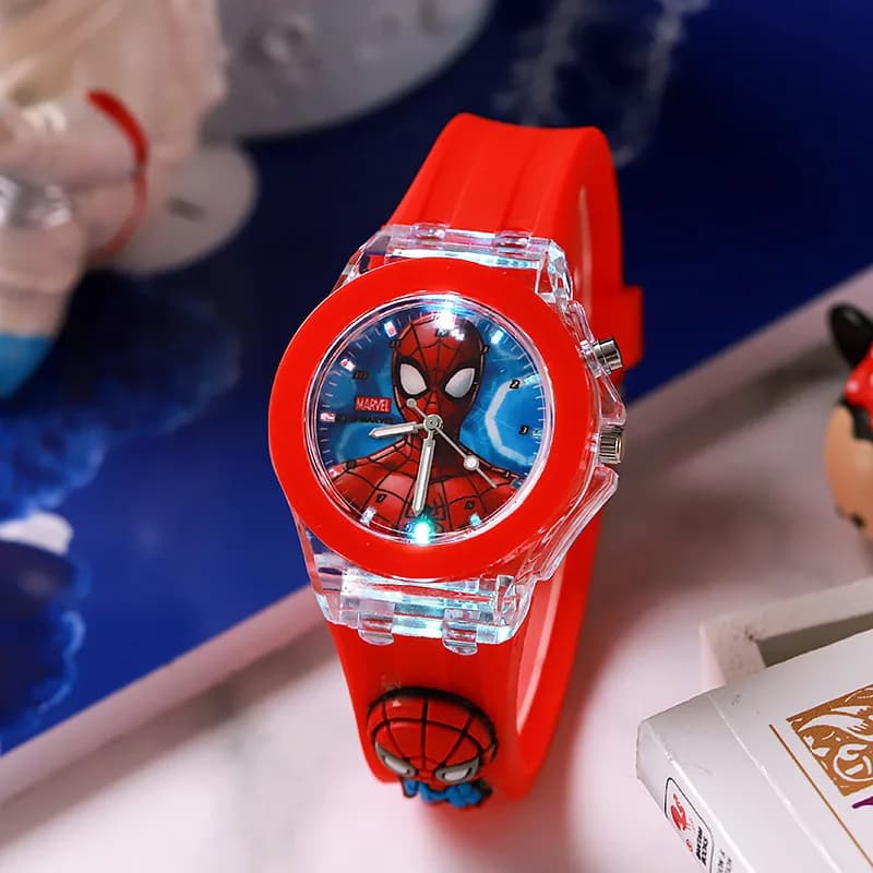 Montre de dessin animé Marvel Comics Spider-Man bleu foncé Captain America, montre lumineuse en sili