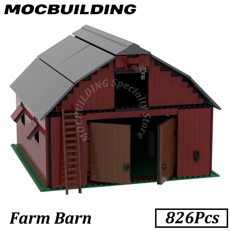 Bâtiments modulaires de ferme, granges, maisons, vue sur la rue, blocs de construction MOC, jouets e