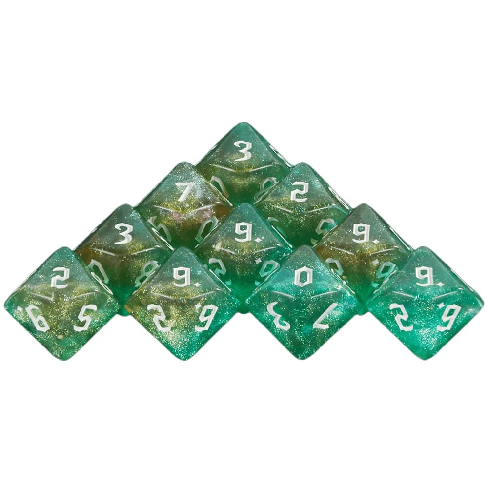Jeu de dés D10, 10 pièces, mélange de couleurs et de paillettes, dés à 10 faces pour jeu de rôle DND