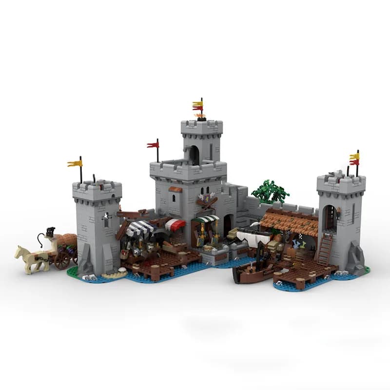 Jouet de blocs de construction MOC – ensemble de modèles de marché médiéval en bord de mer pour asse