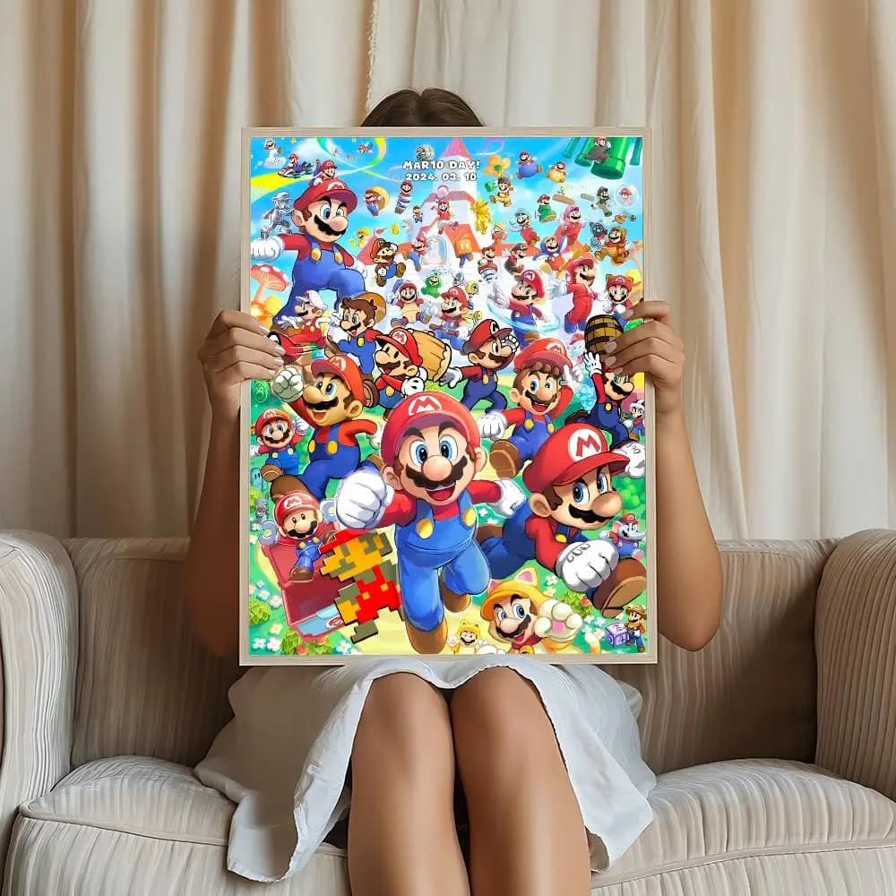 Affiche artistique autocollante Super Mario, autocollant rétro en papier Kraft, DIY, pour chambre, b