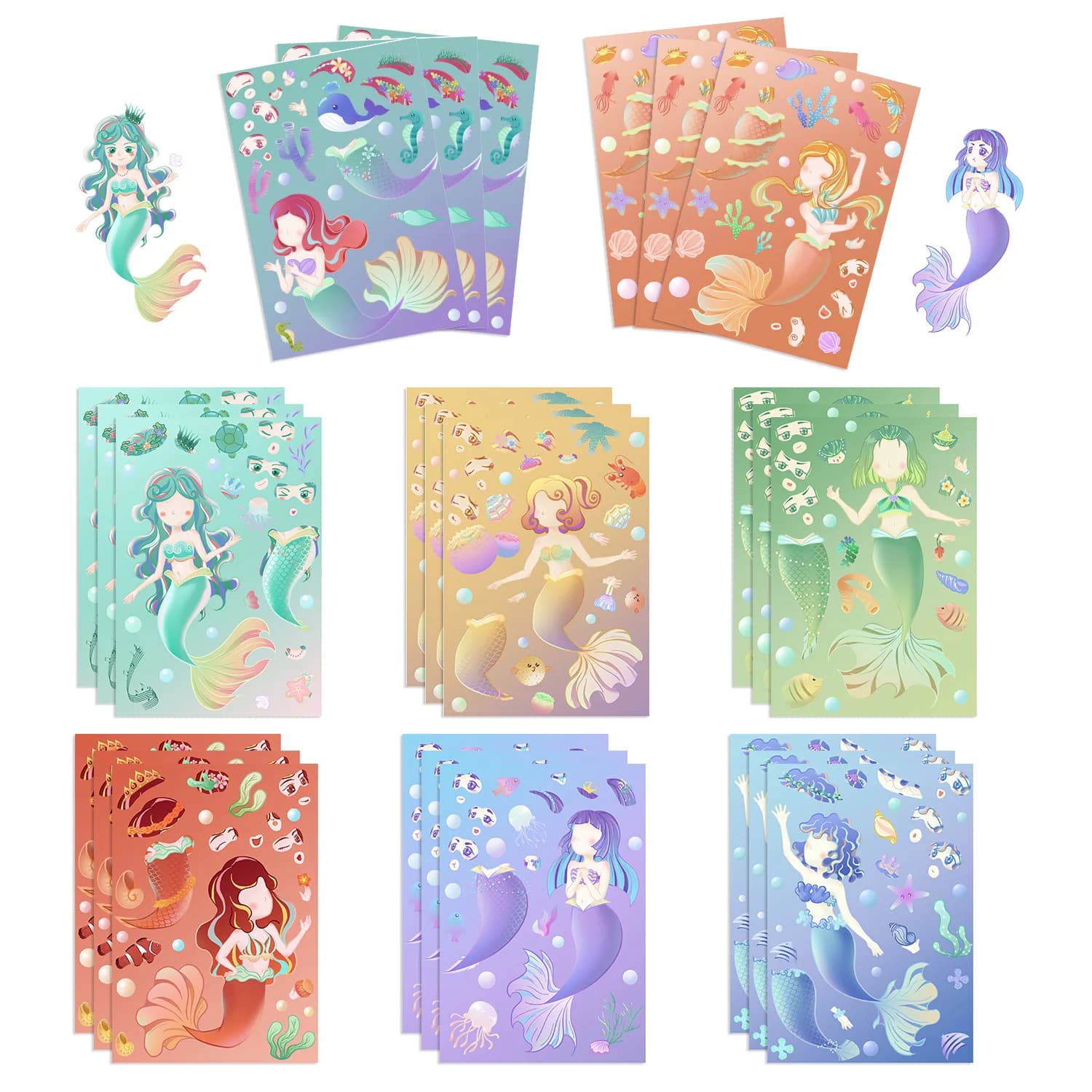 8 feuilles petite sirène bricolage Puzzle autocollants pour enfants dessin animé habiller Puzzle aut