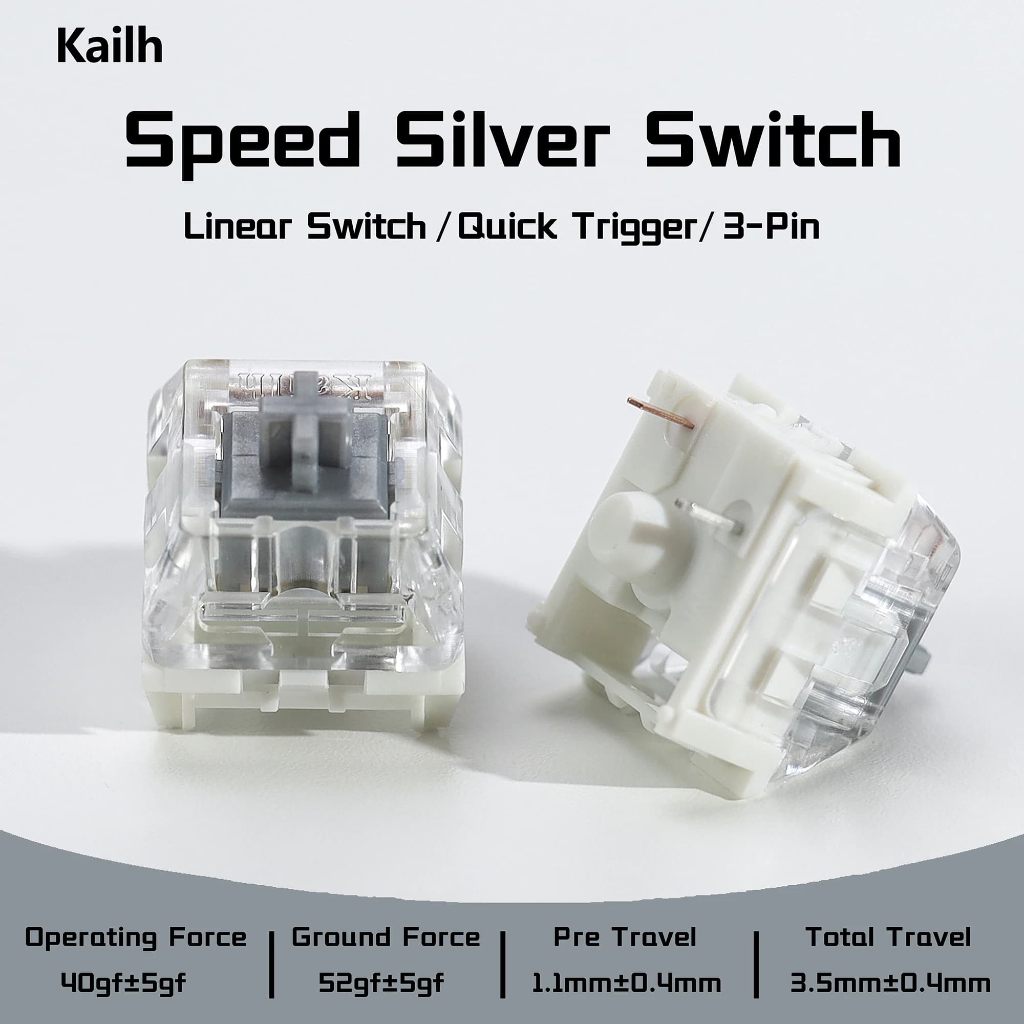 Interrupteurs de clavier mécanique Kailh Speed Silver, linéaires crémeux, 3 broches, 40gf, pré-lubri