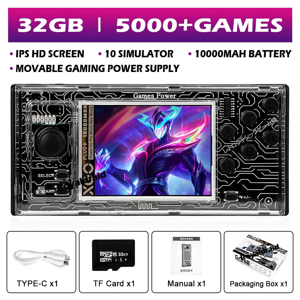 Console de jeu portable A10 avec plus de 5000 jeux, charge rapide, 10000mAh, sans fil ou type-c, Abs