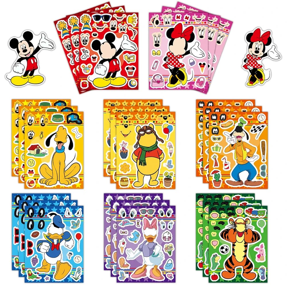 8/16 feuilles de stickers puzzle Disney Mickey Mouse et Donald Duck à faire soi-même, jeu de dessins