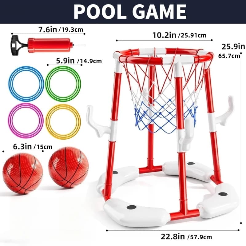 Support de basket-ball flottant 2 en 1 pour piscine, jeux aquatiques d'extérieur bleus et rouges, ad