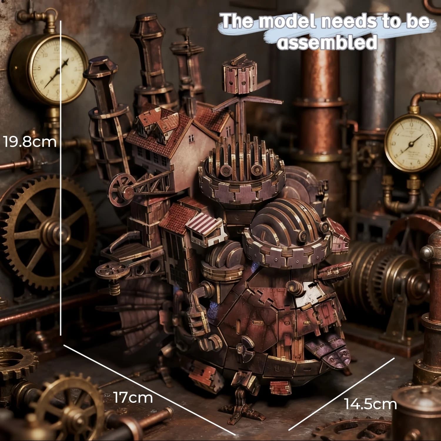 Puzzle de château mobile en bois 3D - Kit de modèle d'anime DIY, blocs de construction éducatifs, dé
