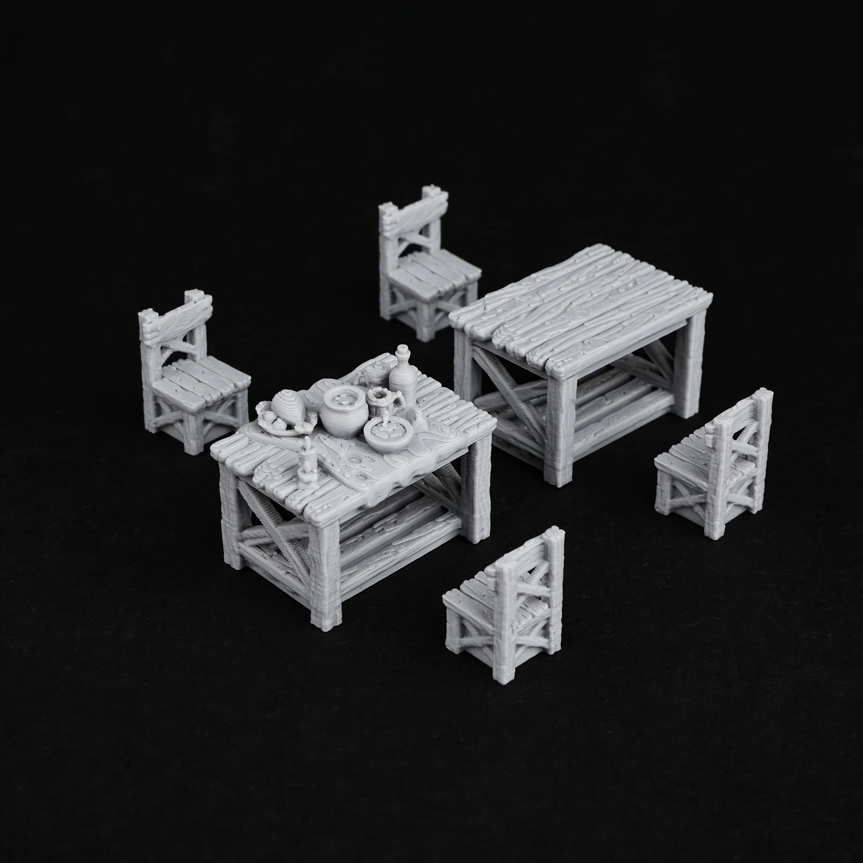 Terrain miniature pour jeux de rôle |   Ensemble de meubles de salle à manger rustiques miniatures |