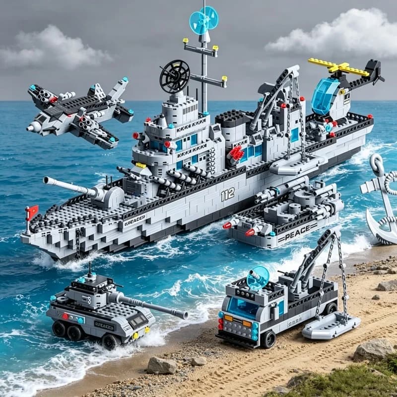 1560 pièces de blocs de construction de navires de guerre 6-en-1, briques de modèle de navire de gue