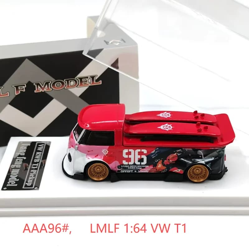 LMLF Modèle de voiture en alliage à l'échelle 1:64, Camionnette T1 à carrosserie large avec remorque