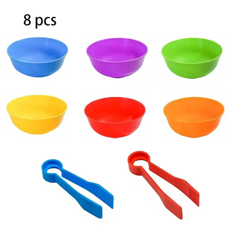 Contre des ours, jeux assortis, bols de tri des couleurs, pincettes, apprentissage préscolaire, éduc