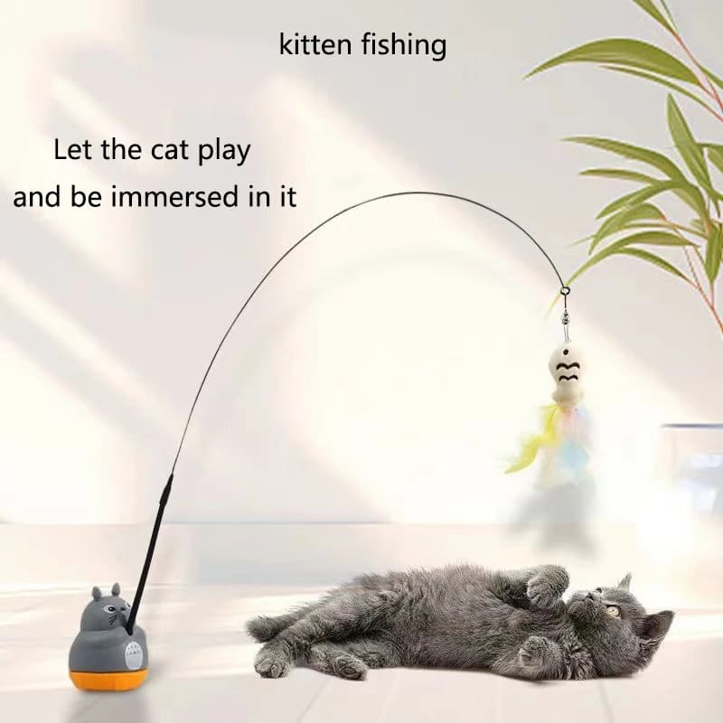 Nouveau chat drôle chat bâton fil d'acier longue pôle plume mignon chat jouet chaton pêche rotatif a