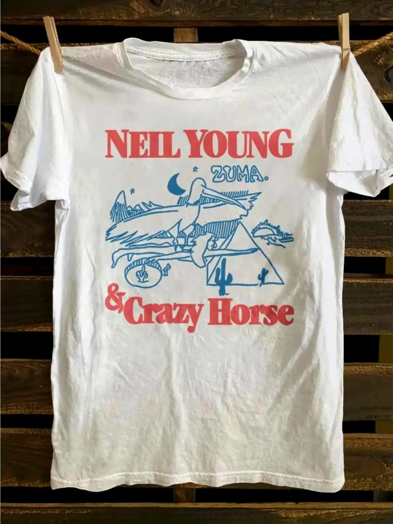 Haut décontracté à manches courtes avec motifs de couvertures d'albums Crazy Horse et Zuma des année