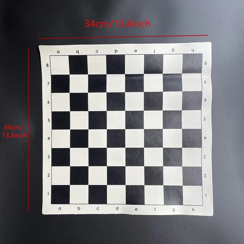 Échecs damier noir et blanc 34/50cm, accessoires de jeu portables en PU souple et enroulable, jeu de