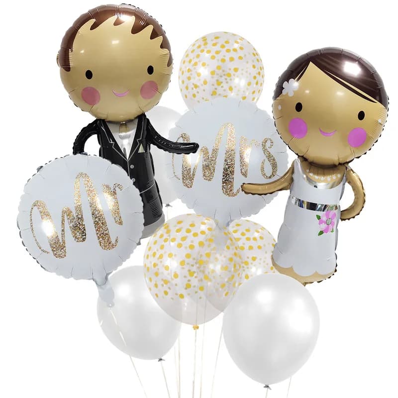 Kit de ballons en aluminium Thème Mariage Mariée et Marié pour Fête Prénuptiale et Enterrement de Vi