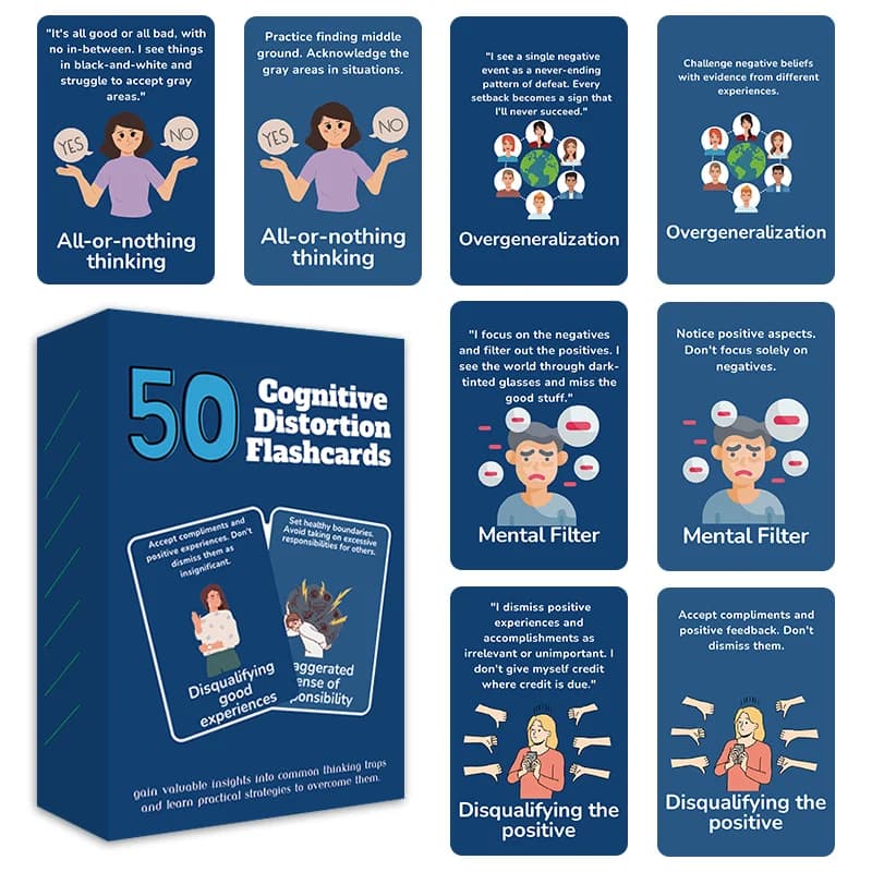50 cartes flash pour améliorer les distorsions cognitives, reconnaissance et ajustement des modes de
