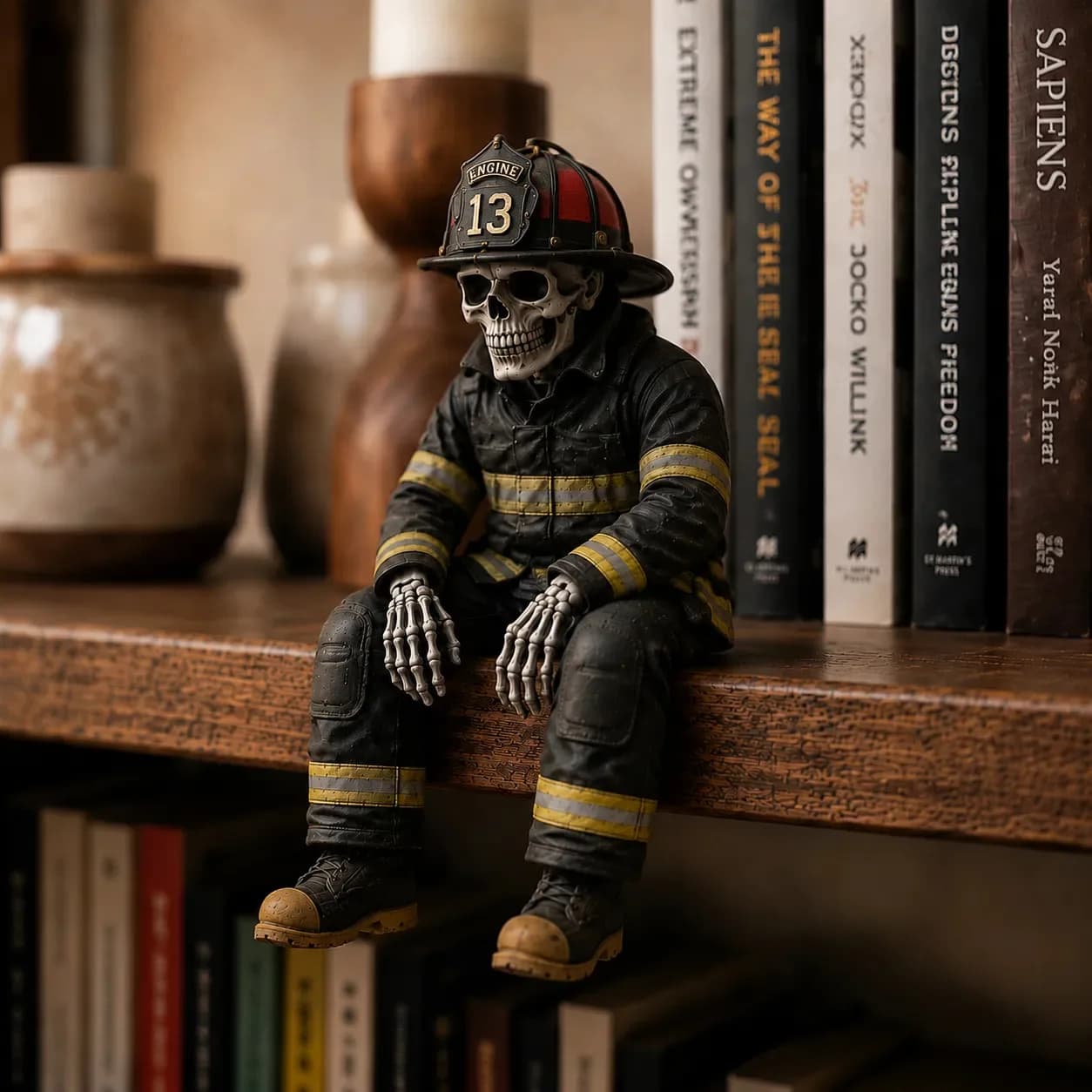 Figurine en résine de squelette de pompier, policier, soldat pour Halloween, décoration de tableau d