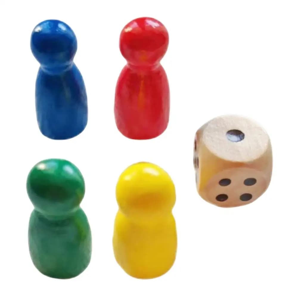 Pièces de jeu de société en bois, 4 pièces d'échecs, pions de jeu avec 1 dés, accessoires de jeu de 