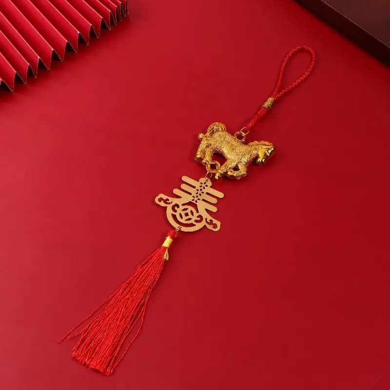 Pendentif cheval du zodiaque en plastique doré, année du cheval, porte-bonheur, Festival de printemp