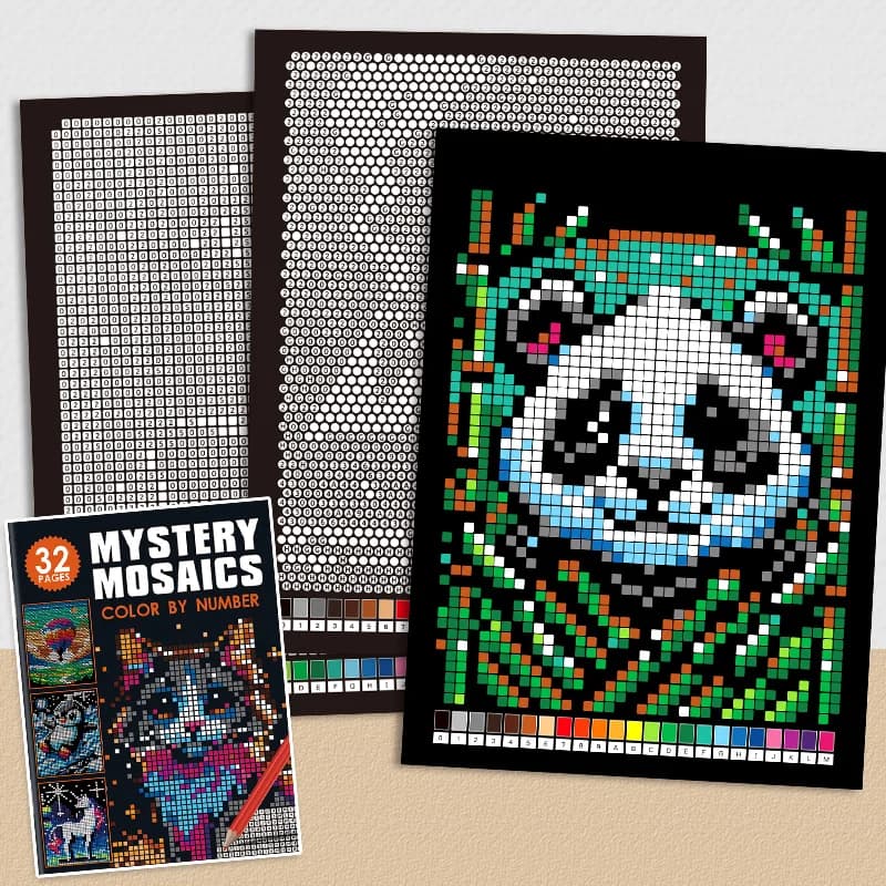Livre de coloriage par numéros 32 pages, mosaïque mystère, pour adultes, pixel art, anti-stress
