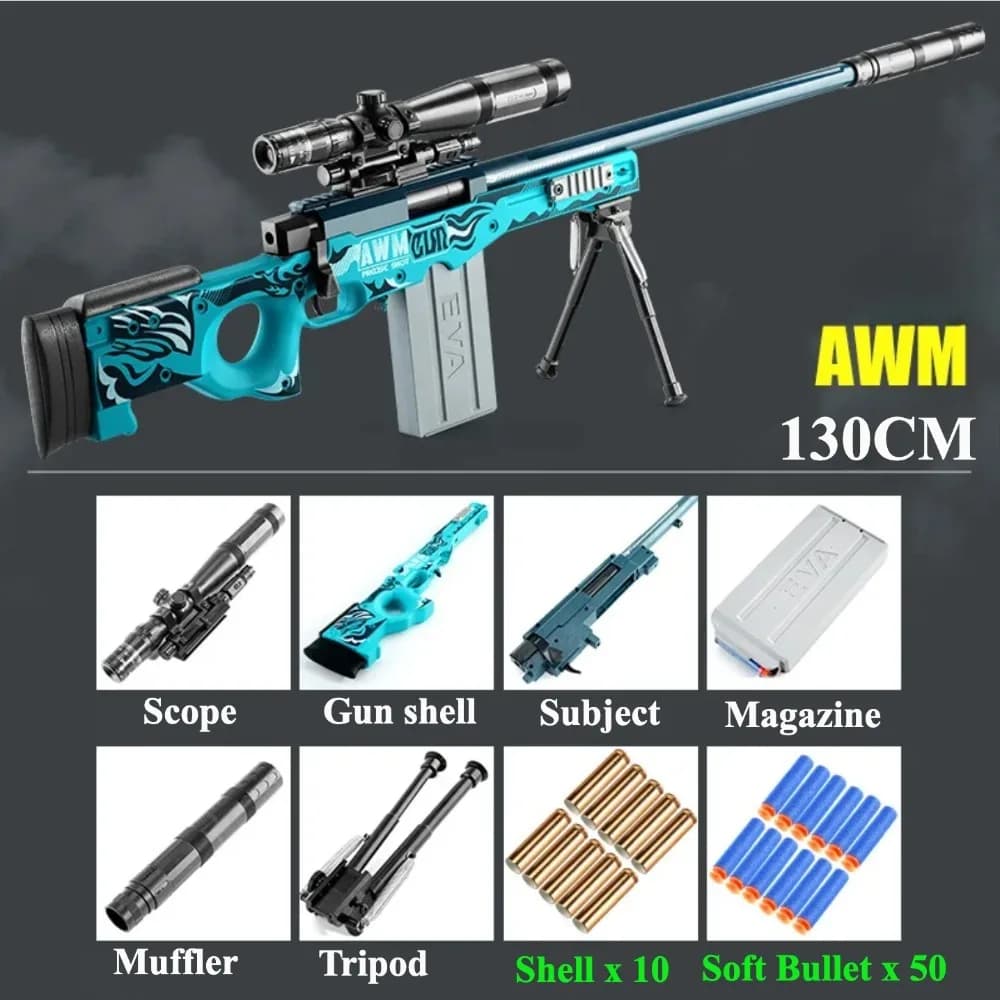 Fusil de sniper AWM à balles souples, jouet à chargement manuel avec éjection de cartouches, lanceur