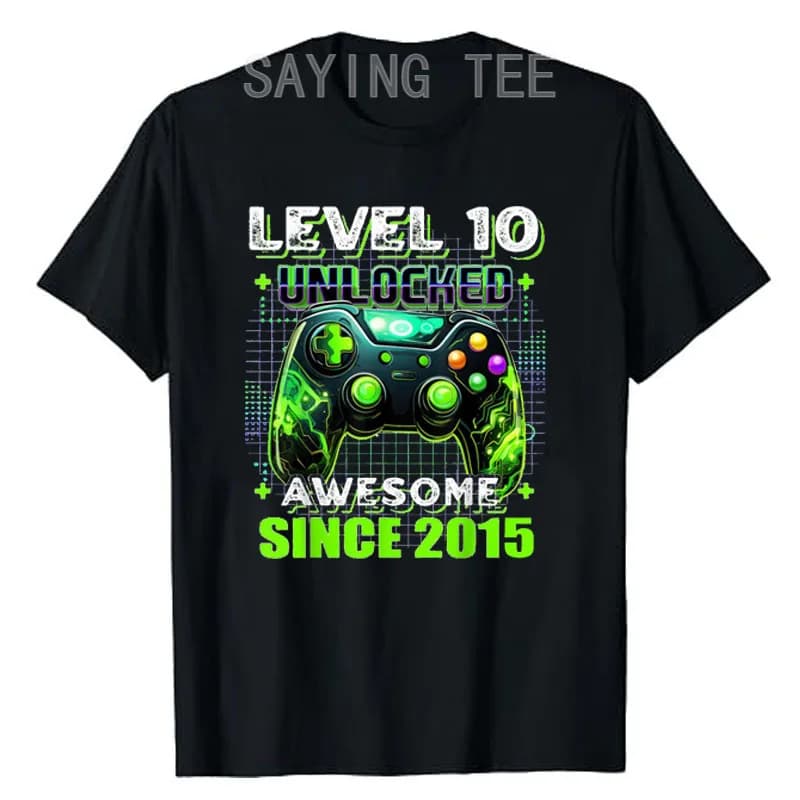T-shirt de jeu vidéo débloqué, 10e anniversaire, joueur, 10 ans, drôle, garçon, fils, niveau 10, gén
