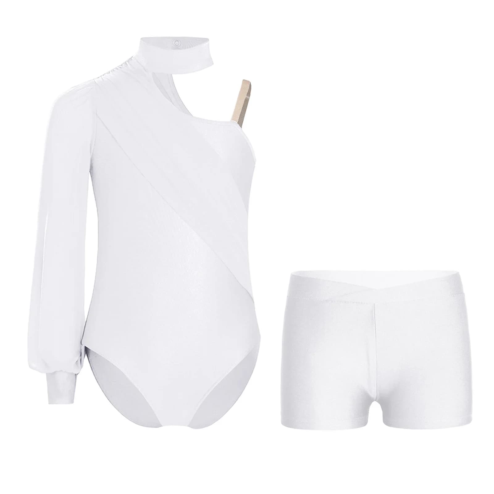 Tenue de danse de patinage sur glace à manches longues pour enfants filles, asymétrique épaule dénud