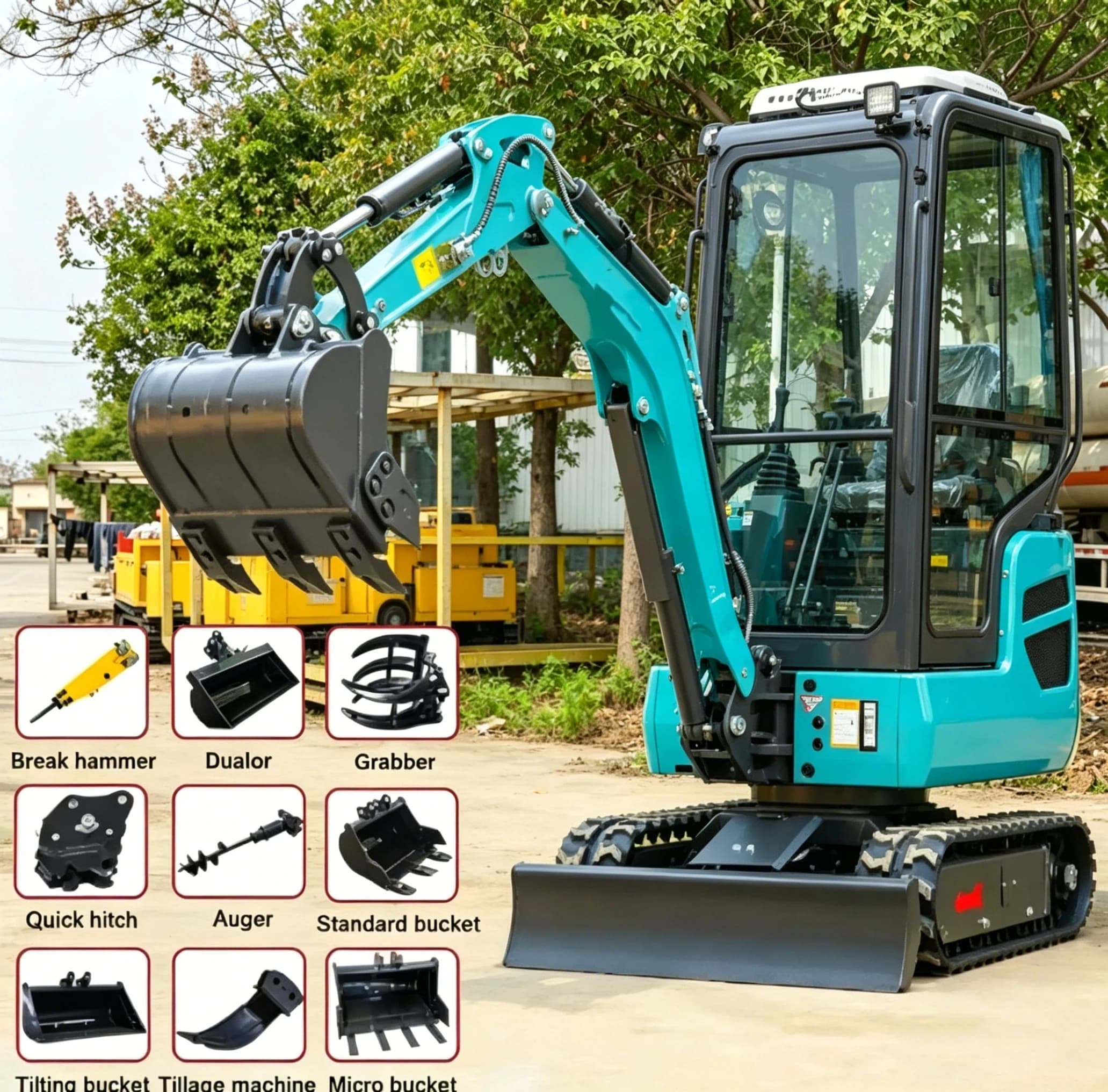 Nouvelle mini-excavatrice 2,0 tonnes 2026 avec cabine et godet hydraulique pour projets de construct