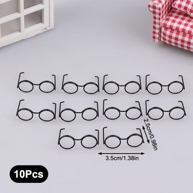 Lunettes de poupée miniatures sans lentilles, 10 pièces dans des montures rondes en métal, idéales p